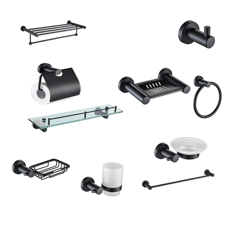 Fashion Bathroom Mount Set Black 7 Piece Accessories