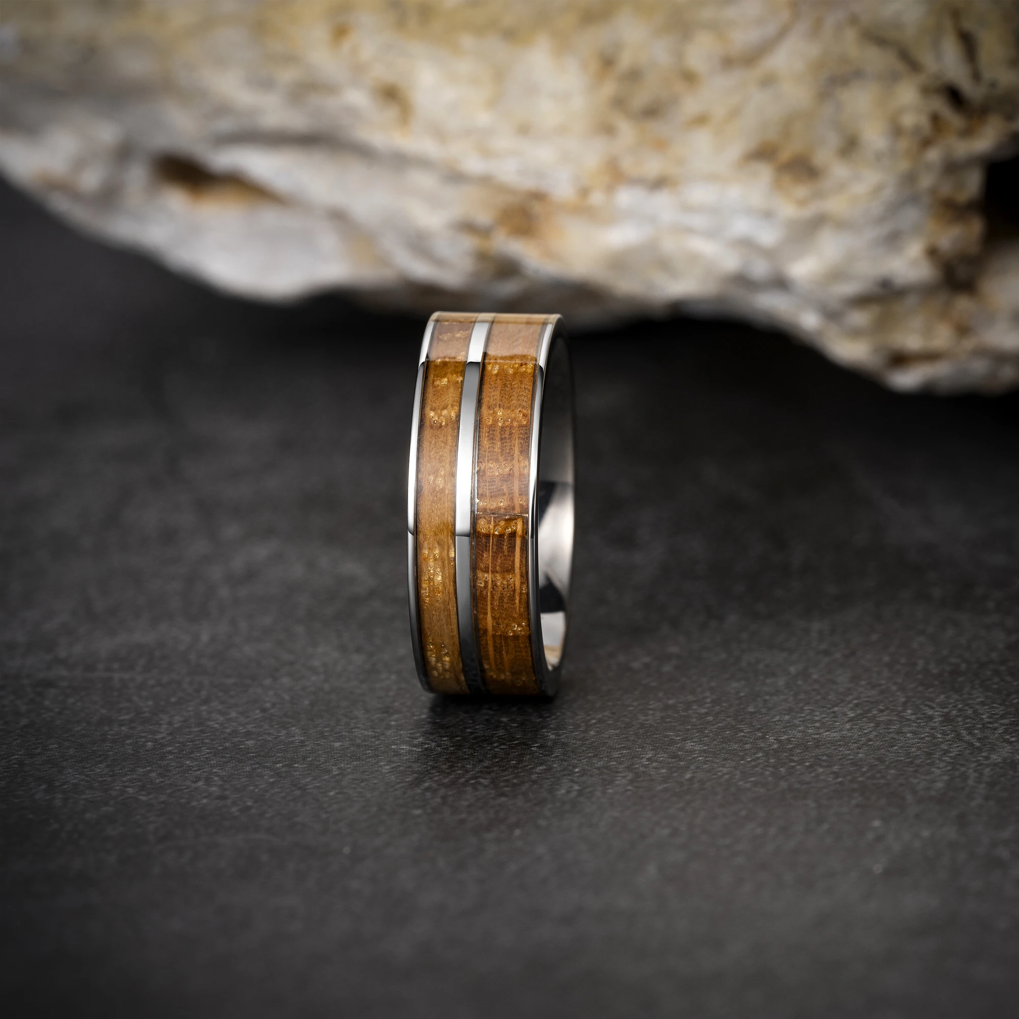 8mm Flat Wholesale Whisky Barrel Wood Inlay Wedding Band Silver Tungsten Carbide Rings For Men Women