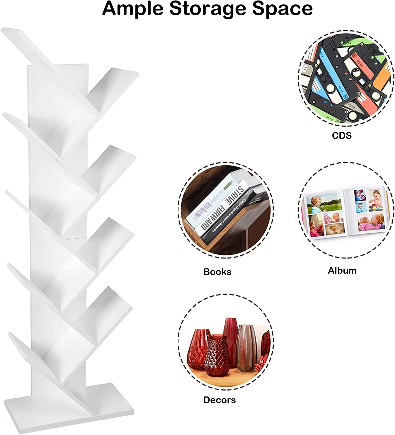 Home Tree Bookshelf, 9 Shelf Small Geometric Bookcase Free Standing Book Shelves Unique Wood Storage Rack for CDs Books Utility