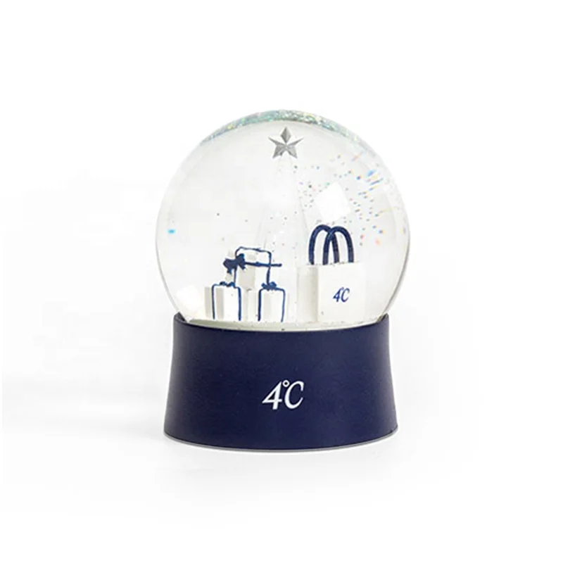 Custom 65mm Acrylic Snow Globe with Resin Deer Figure Sculpture Glass Water Christmas Tree Model for Home Decoration Gifts