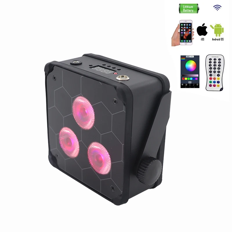 Wireless APP battery powered 3x18w rgbwa uv 6in1led par can light