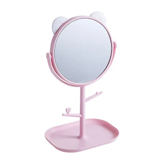 Creative HD Single-Sided Cat Ear Desktop Makeup Mirror Rotating Dressing Table with Lipstick & Jewelry Storage round Paper Box