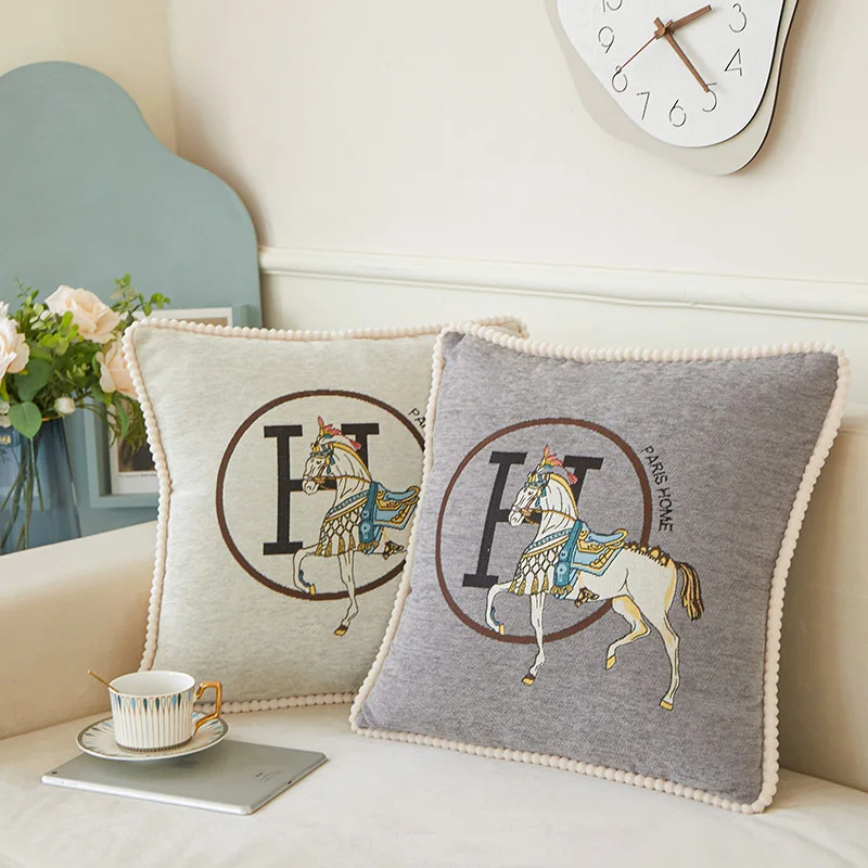 Libosa Chenille jacquard light luxury and simplicity modern pillow cover sofa cushion cover white horse bedside cushion cushion