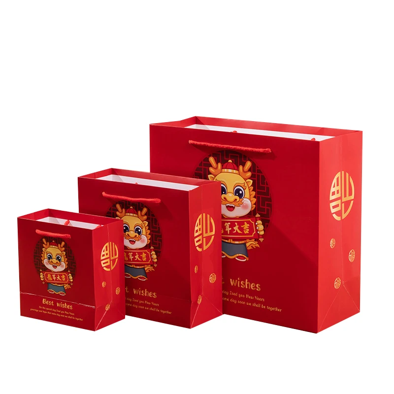 2024 Chinese New Year Gift Red Dragon Paper Bag with Your Own Logo for Chinese New Year Gift Packaging