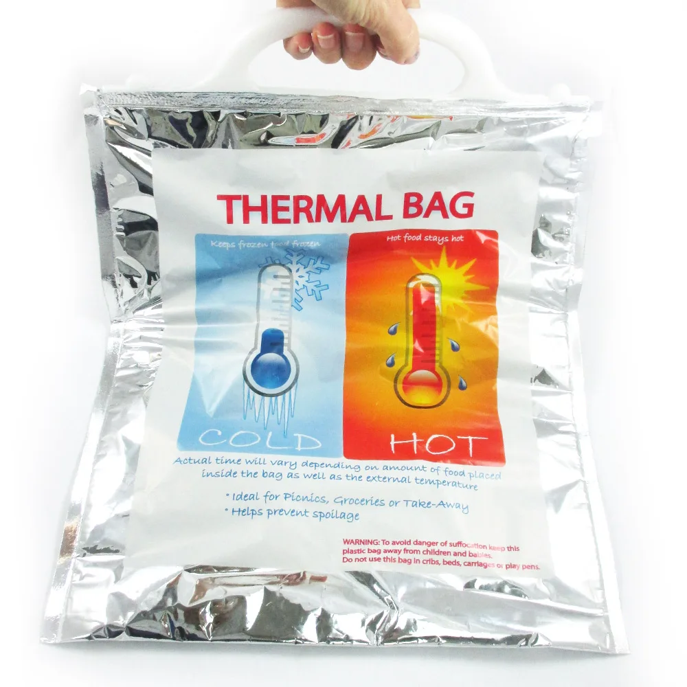 Large Thermal Insulated Food Carry Bag Hot Cold Insulated Foil Grocery Bag Aluminum Foil Customized Branded Insulated Packaging