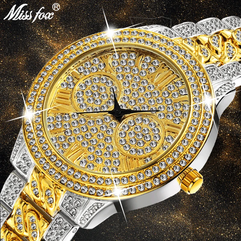 MISSFOX для женщин часы люксовый бренд 18K золотые часы с крупными звеньями кубинской ремешок Xfcs для женщин модные 2019 FF женские наручные часы для женщин Подарки