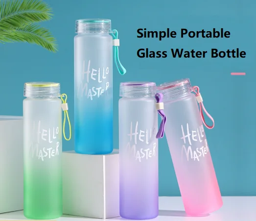 Hot Sell colorful letter glass water bottle with cloth cover frosted portable bottle glass