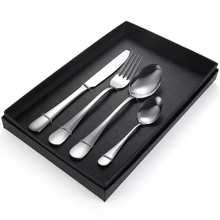 4Pcs 18\/10 Gold And White Wedding Rose Spoon Set Cutlery Flatware Stainless Steel