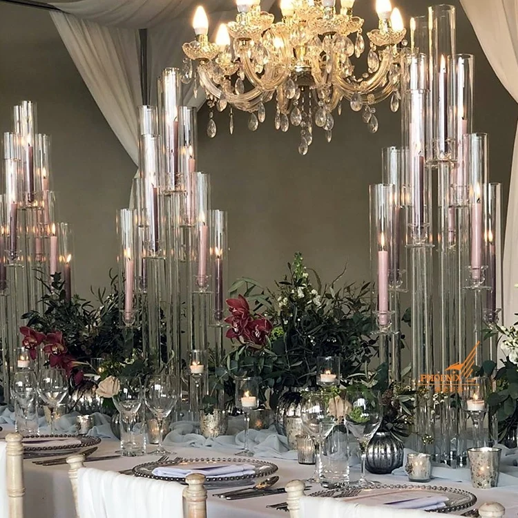 Новый Свадебный центральный элемент, высокие стеклянные трубки, подсвечник, хрустальный канделябр, настольные украшения на продажу