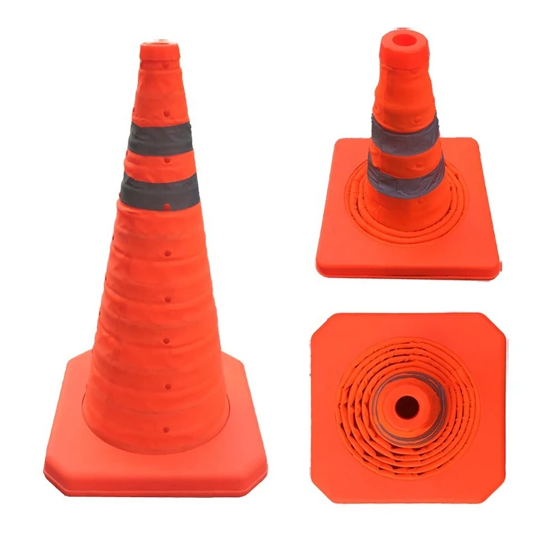 Factory Wholesale PP Base LED Orange Collapsible Warning 70cm Road Safety 28 Inches Traffic Cone