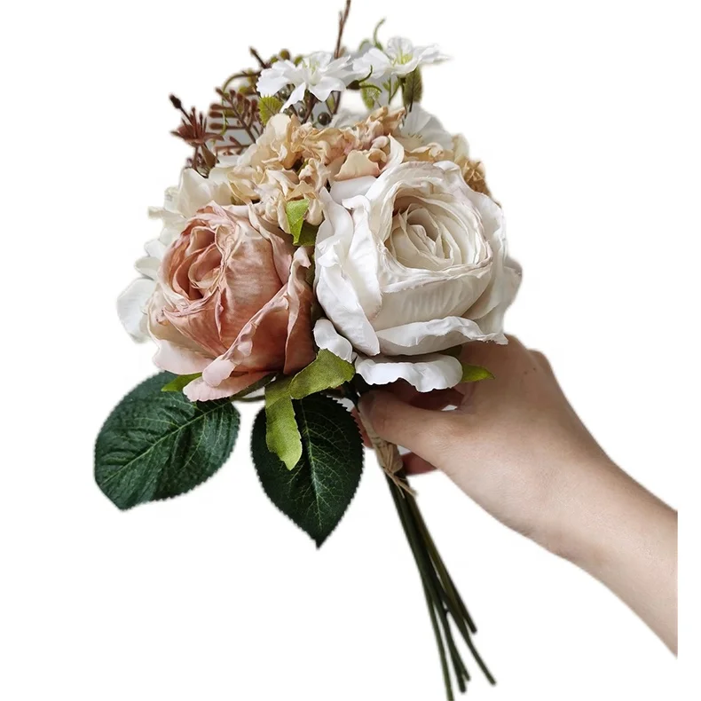 High quality silk rose flower wedding bridal plastic flower bouquet artificial flower