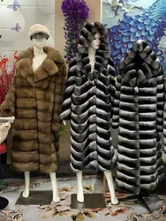 Original Factory Luxury Design Ladies Winter Long Real Chinchilla Clothing Grey Hooded For Women Fur Coat Parka Jacket