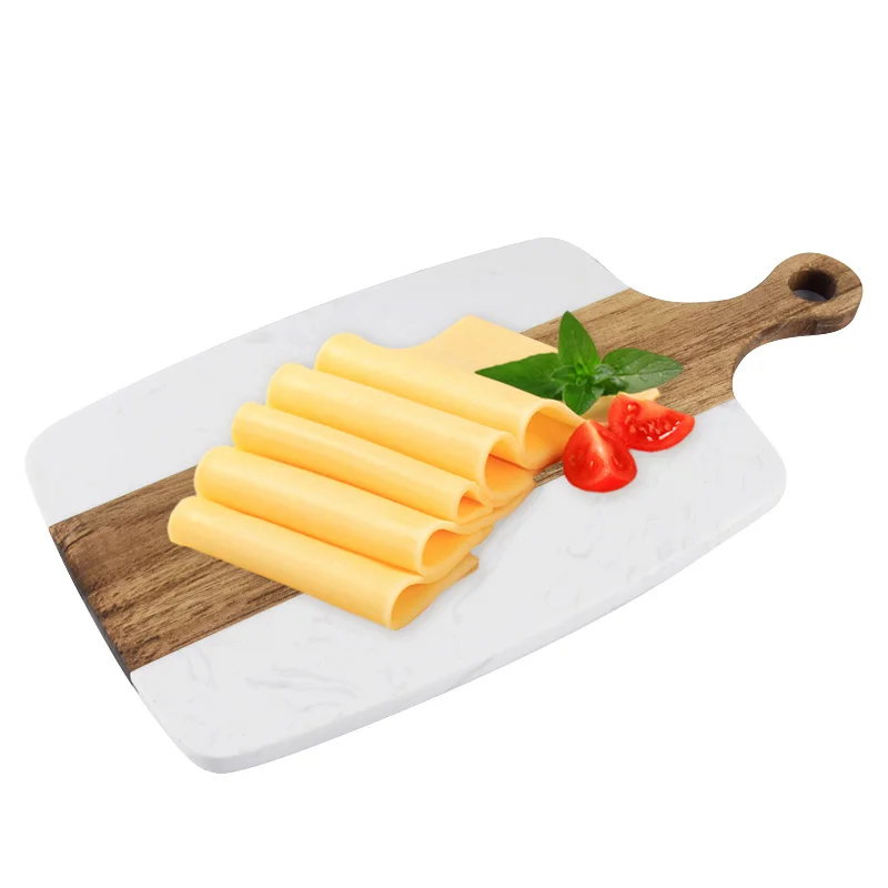 Wholesale Price Marble and Acacia Wooden Cheese Serving Board Charcuterie Platter with Handle for Wine Crackers Brie and Meat