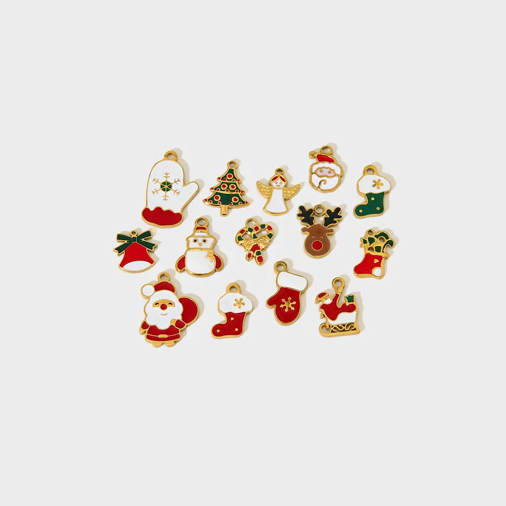 Handmade DIY Jewelry No Fade Stainless Steel Snowman Elk Gloves Charms Enamel Oil Dripping Santa Claus Charms For Christmas
