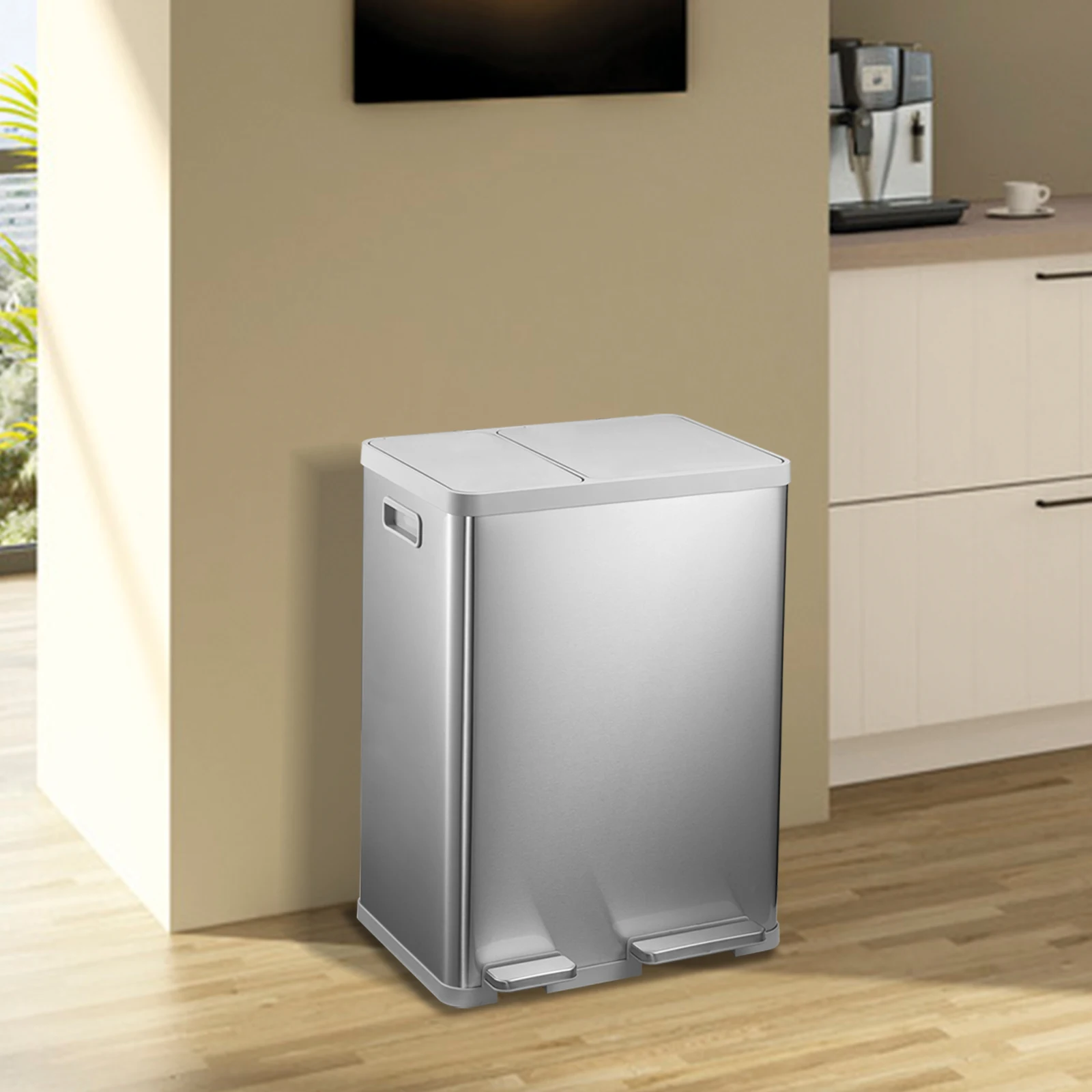 JILI design stainless steel pedal 38L+22L double-cell trash can fully enclosed rectangular trash can  for home hotel outdoor