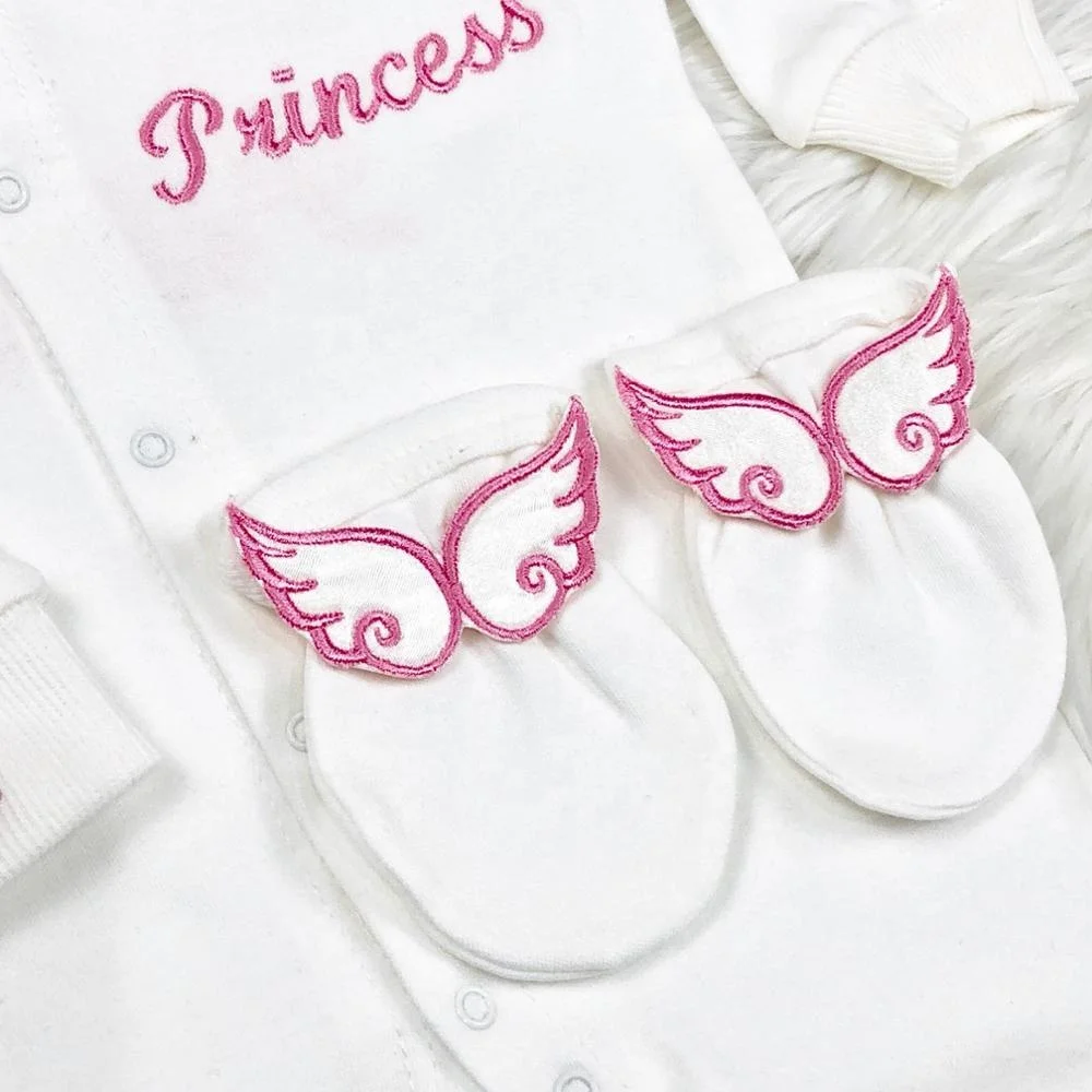 4 Pieces 100% Cotton Fabric Knitted Wholesale Embroidery Long Sleeve Bamboo Bubble High Quality Modern Newborn Angel Pink Set