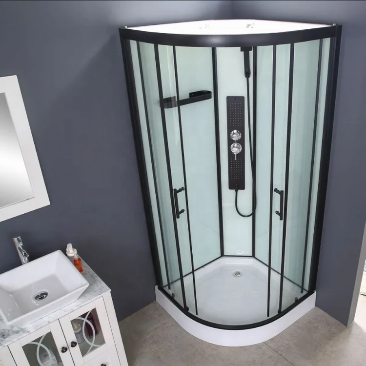 Easy fit fast installation bath shower cubicle enclosure black sliding shower cabin with 15cm ABS tray