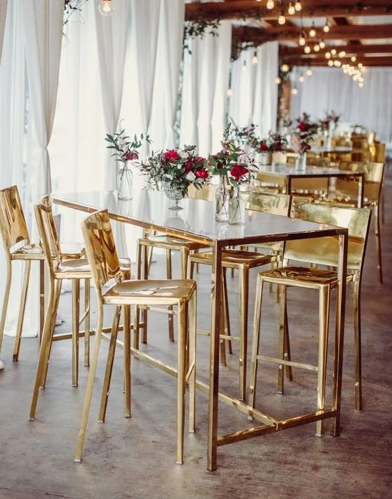 Hot Selling Wedding Party Cocktail Table Luxury Rectangle Bar Table Gold Stainless Steel Tall Table For Rental Event Hotel