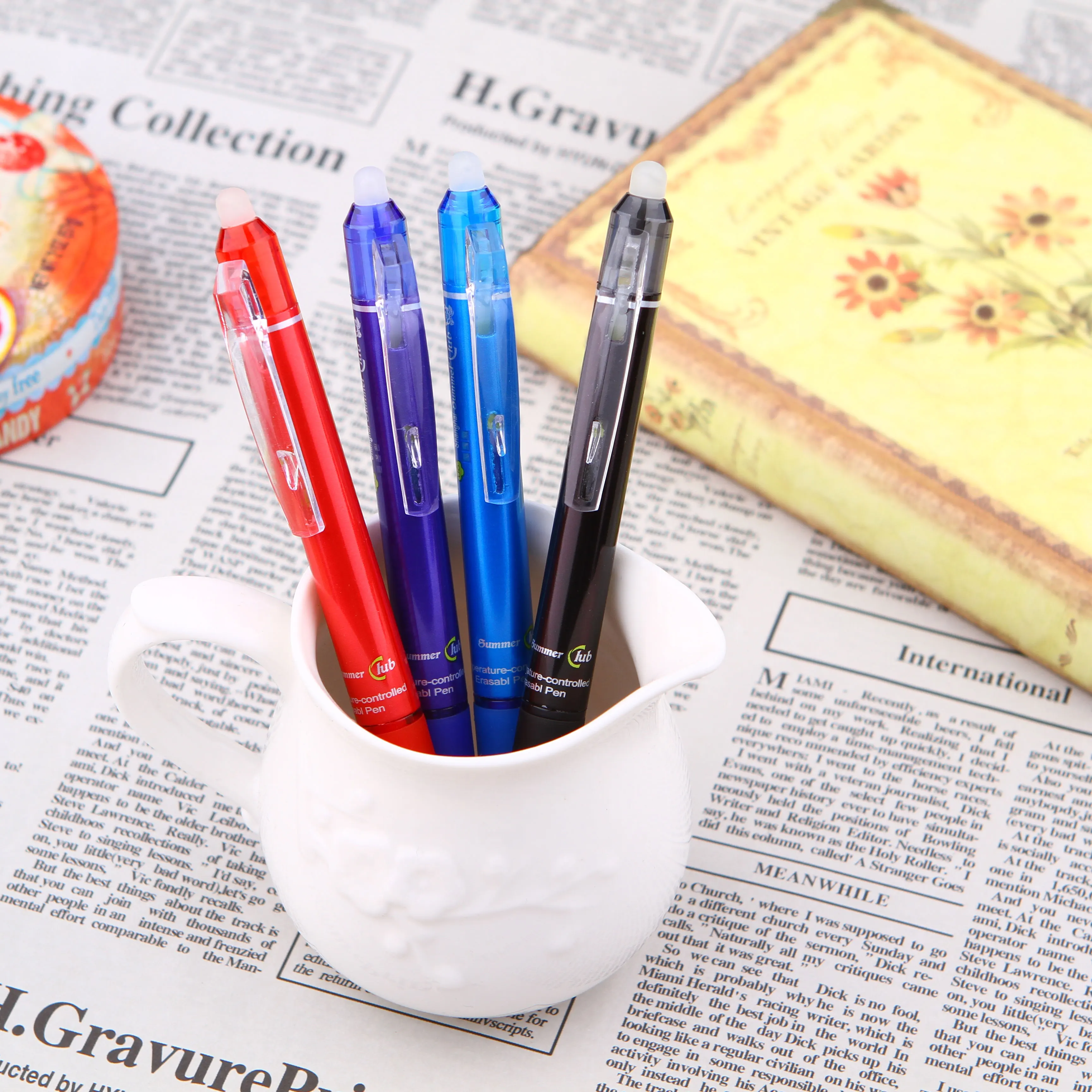 Acid free assorted 8 colors clicker erasable pens for drawing writing