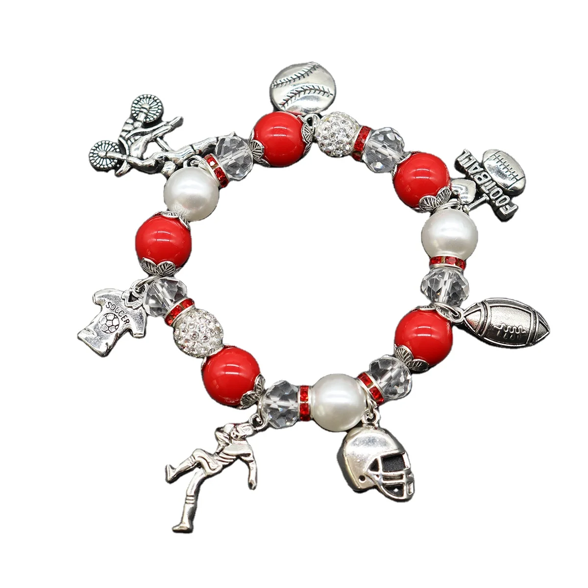 new hot-selling team jewelry elastic beaded bracelet football basketball rugby bracelet unisex sport NFL bracelet