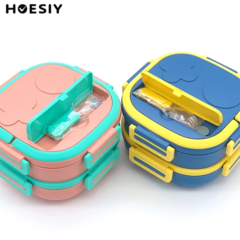 Portable 304 Stainless Steel Lunch Box Metal Tiffin Children Kid Bento Freely Combine Layer 3 Divided With Spoon