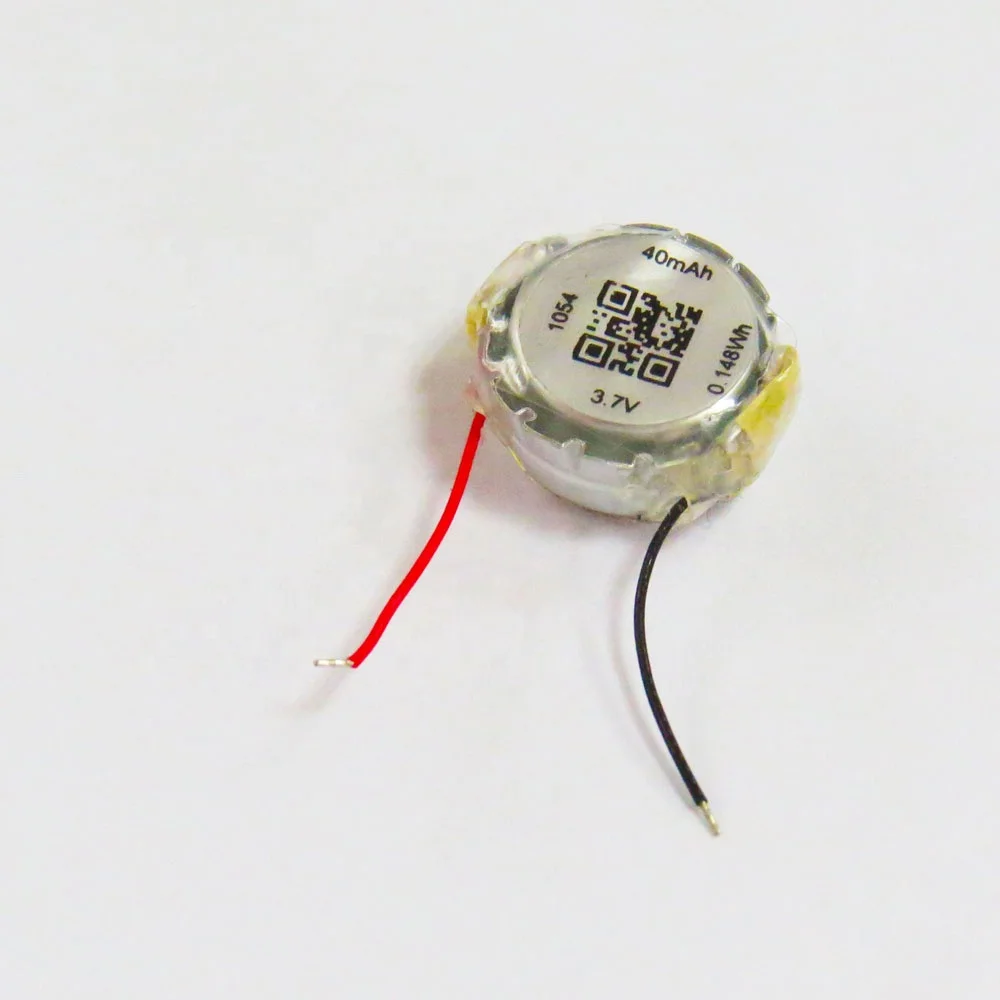 Round rechargeable 1054 battery 3.7V 40mAh 1054 lithium polymer battery for TWS headset