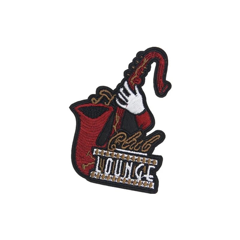 Custom Popular Embroidered Guitar Headphone Notes Musical Instrument Rock Music Iron On Patches For Trucker Hat With Patch