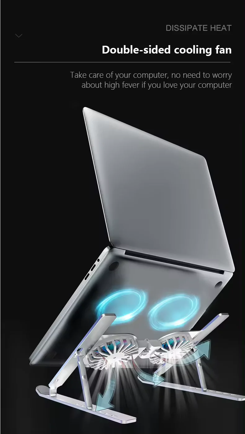 Great Roc Hot seller Aluminium Notebook Cooler Stand 7 angles Height Angle Adjustable 2 Fans Gaming Laptop Cooler Stand
