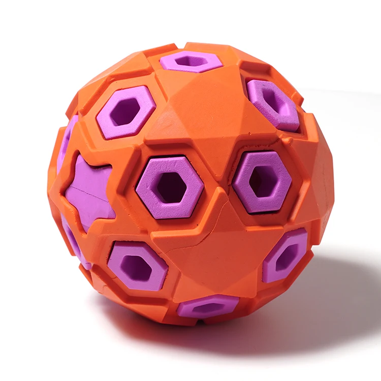 Brightly colored cute rubber dog chew toy leaky food balls