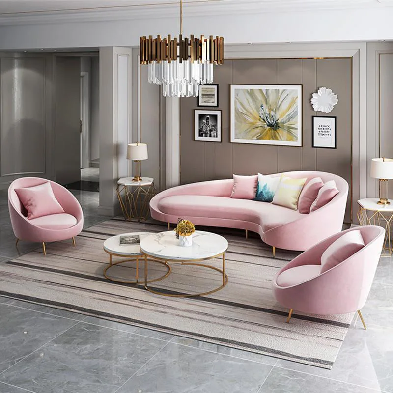HJ HOME Modern reception waiting chair living room couch bench salon furniture  3 seats pink waiting sofa