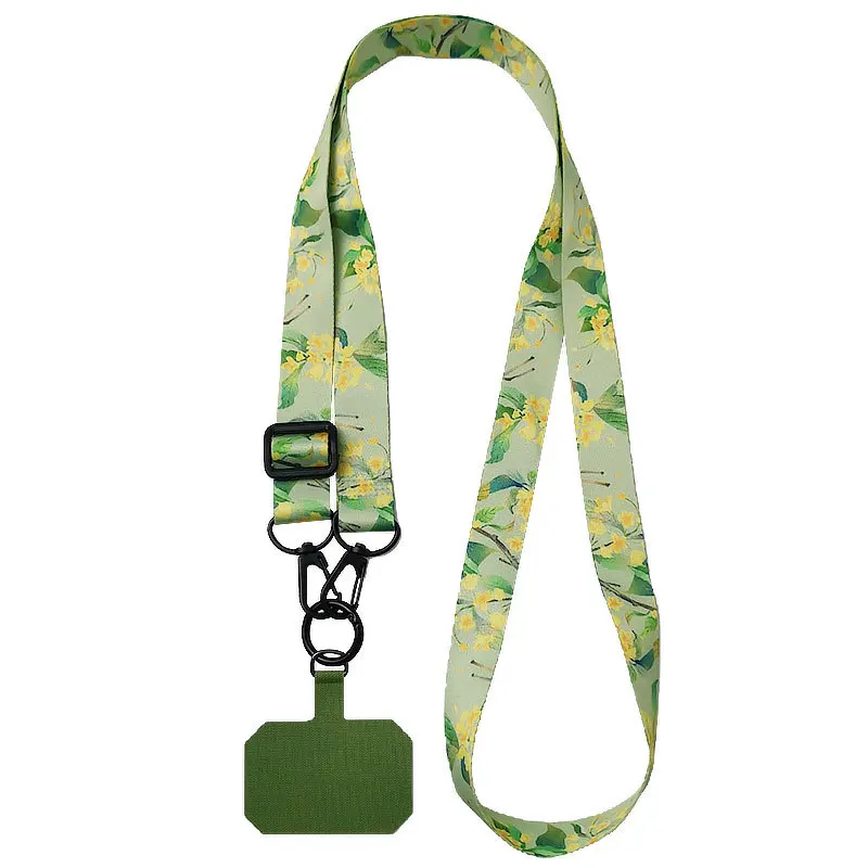 Hot Selling Adjustable Universal Long strap Belt Keychain for Phone Case Keys ID Badges Colored Printed Phone Lanyard PU Patch