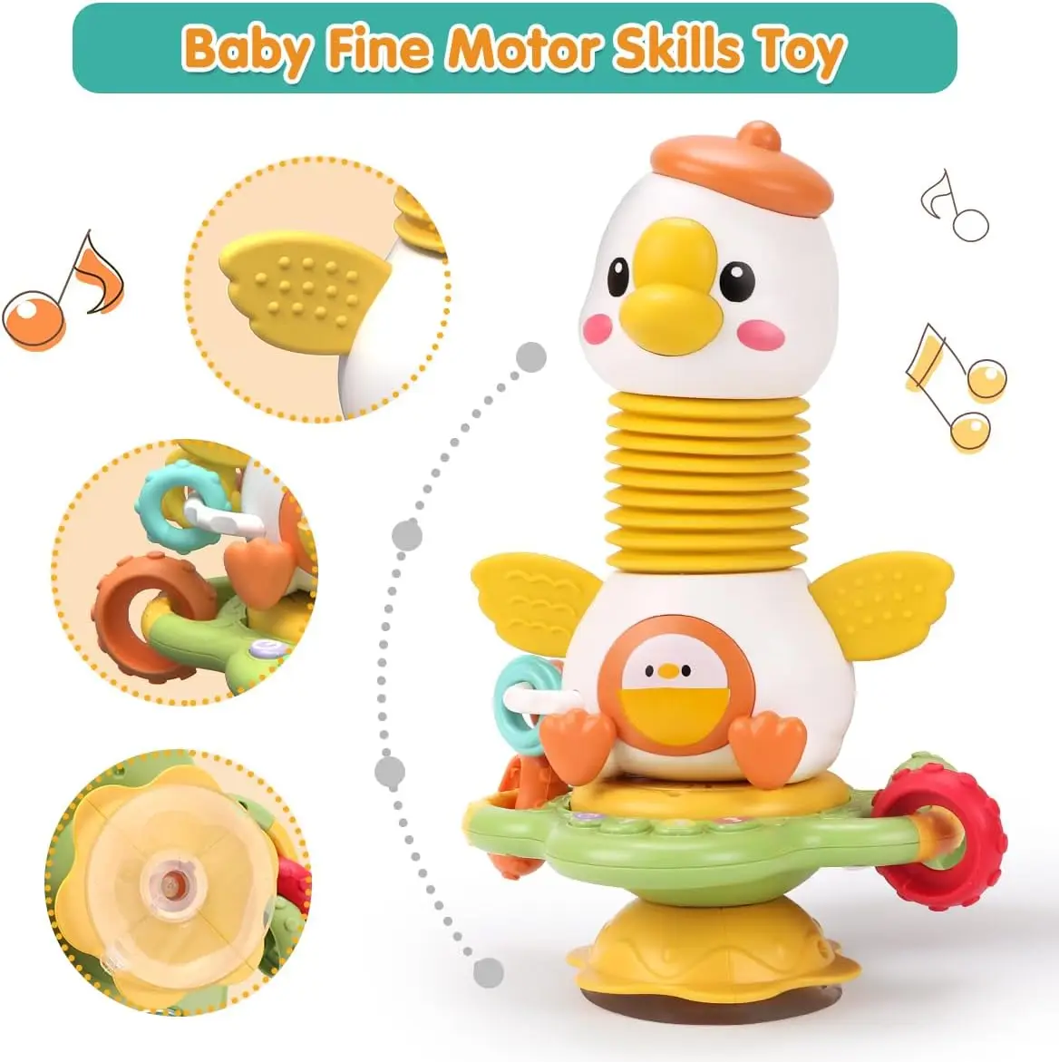 2024 Unisex Goose Battery Operated Highchair New 2 1 Montessori Baby Sensory Toy Suction Cup Musical Sound Teething Car Travel