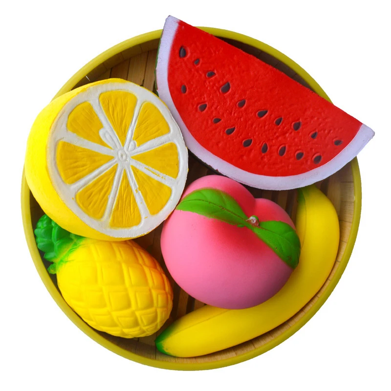 Simulated Fruit Vegetable Set Squishy Slow Rebound Release Toy 1 set of 6 pcs PU Strawberry Lemon Banana Peach Pineapple