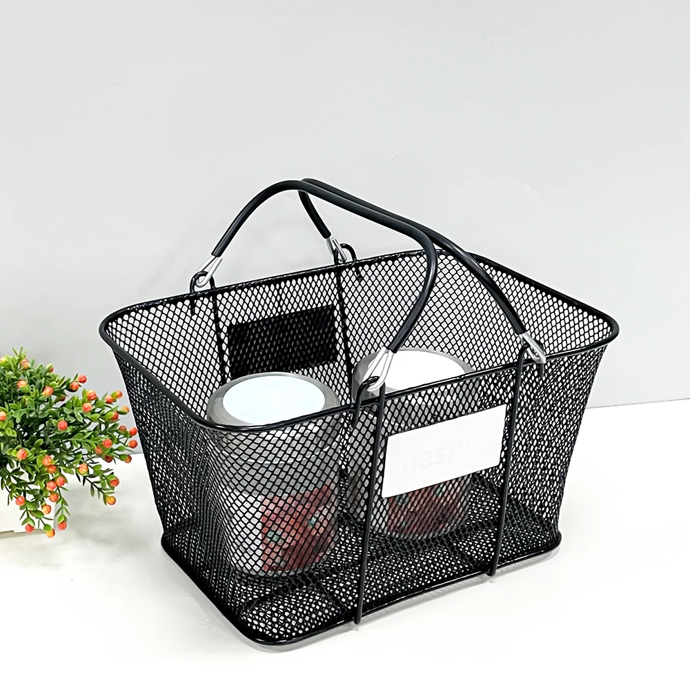Cute custom logo shop basket stainless steel black shopping basket