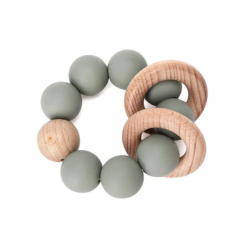 Baby Silicone Teether Toys Wooden Teether Ring Teething Bracelet