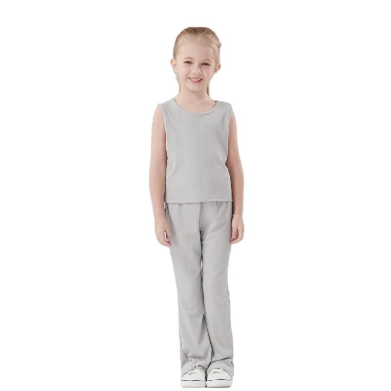 Kids Clothing Wholesale Girls Fashion Clothes Solid Flare Pants Casual  2 Piece Toddler Girls Clothing Sets