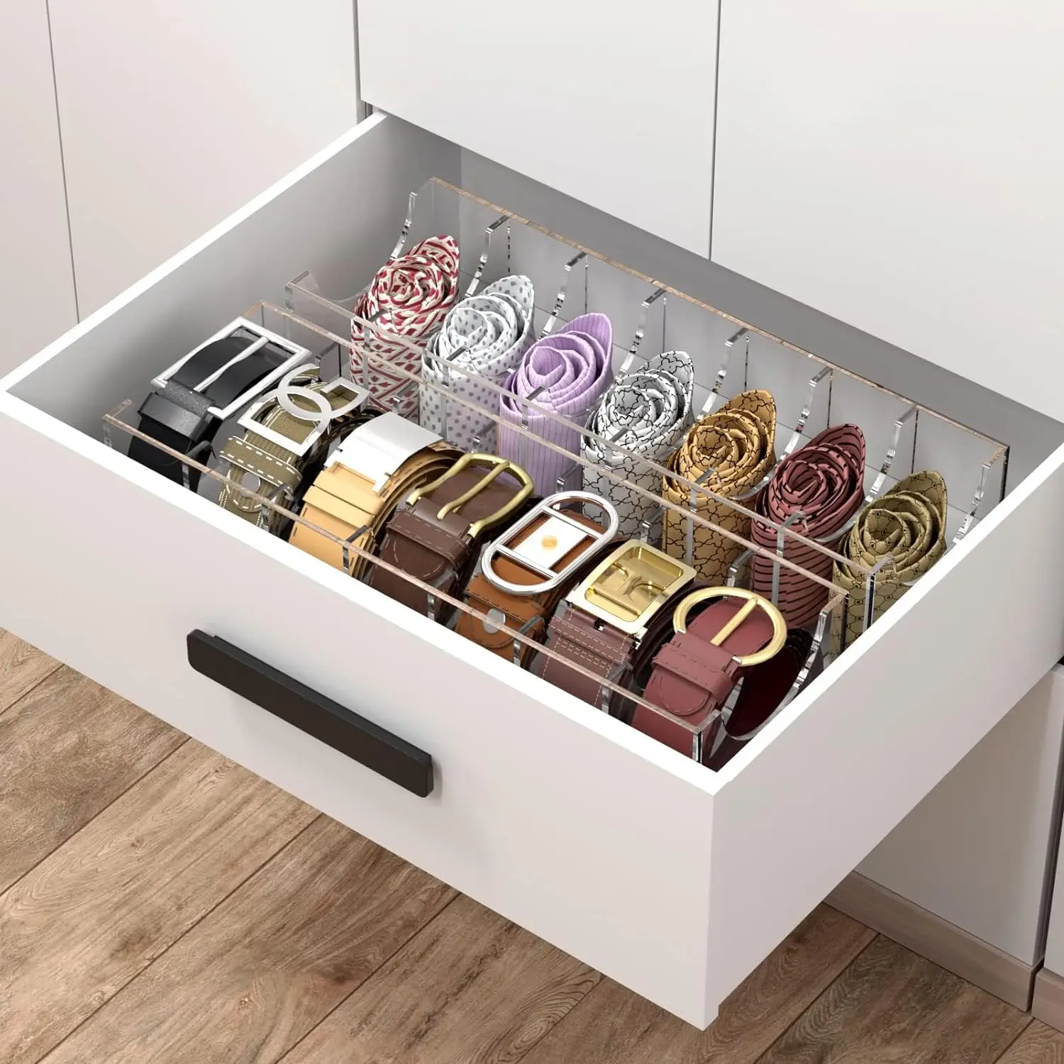 Acrylic Belt Organizer 7 Compartment Closet Storage Holder for Tie Bow Tie Multifunctional Display Case for Bathroom Office
