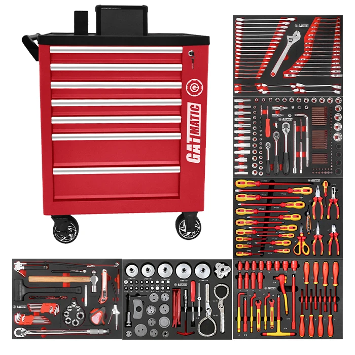 Custom 233 PCS 7 Drawers Steel Workbench With Tool Carts Trolley Tool Set Tools Cabinet Storages For Truck