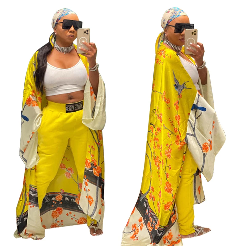 korean women female printed chiffon satin silk tropical beach long cover ups cardigan kimono style ladies women bohemian dresses