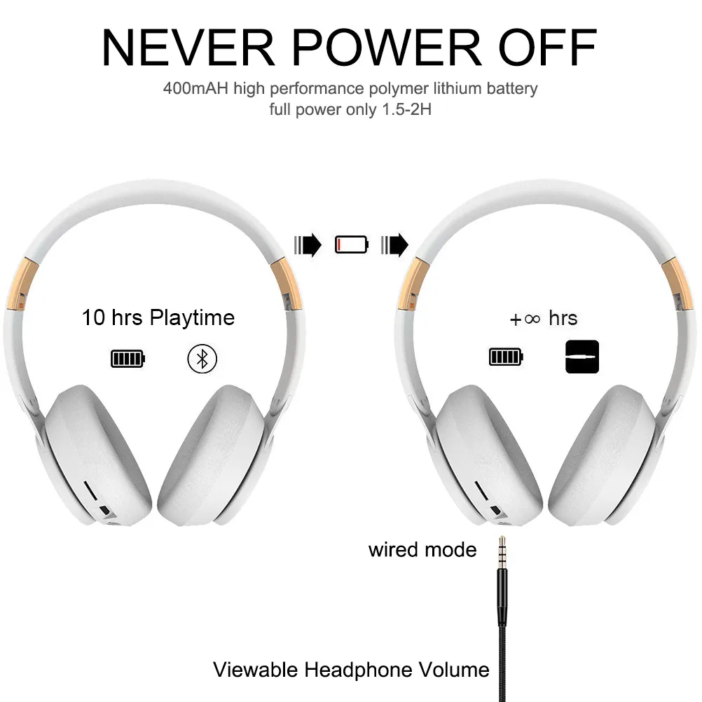 Беспроводные наушники с шумоподавлением audifonos BT складные Hifi глубокий бас HI-RES аудио микрофоном головная