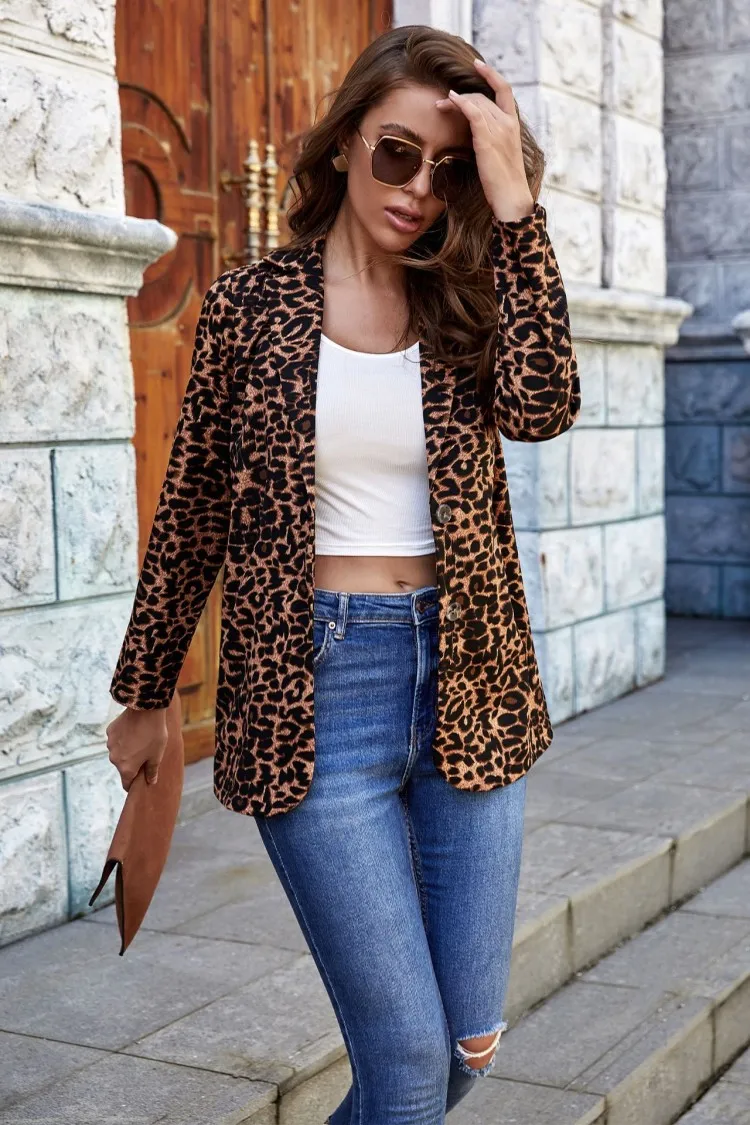 Fashion Leopard Print Blazer Women New Ladies Jackets Suit Slim Ladies Blazers Work Wear Outerwear Y12455