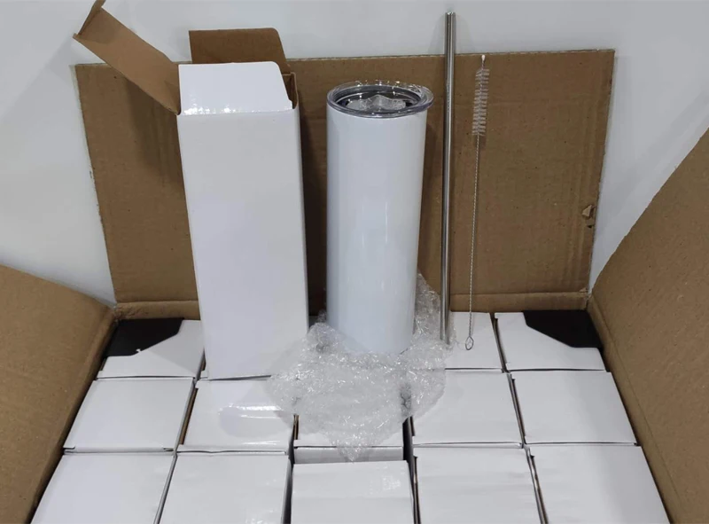 wholesale us warehouse tumbler plastic straw heat press blank 20 oz straight sublimation tumblers with lid and individual box