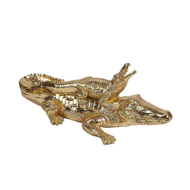 luxury home decor animal gold crocodile table ornaments resin crocodile figurine