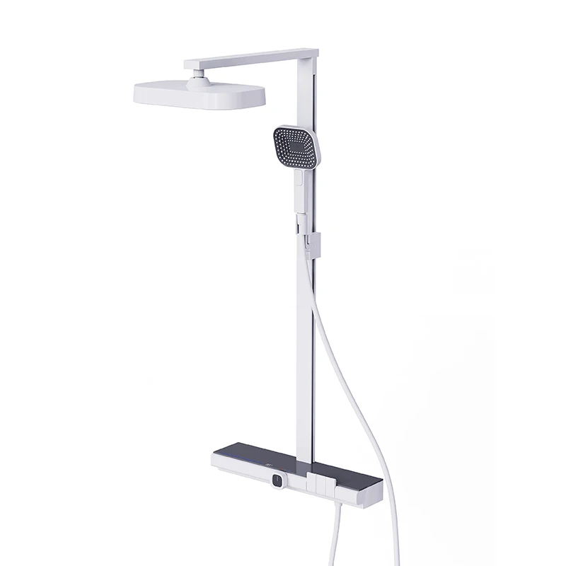 Hot selling Brass thermostatic shower mixer set Gun-grey shelf Rainfall wall mounted with square shower head Shower set