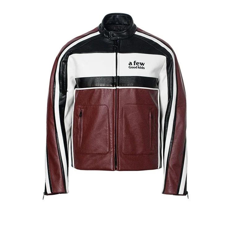 Luxury custom red color unisex nascar bomber jacket oem logo motorbike race leather jacket for men