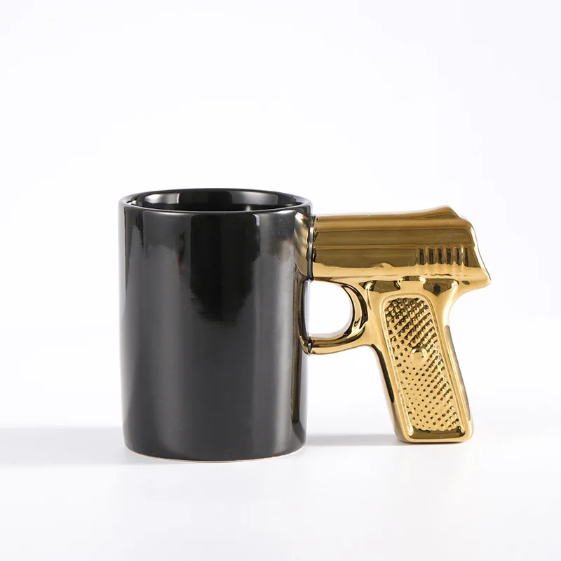 Creative ceramic gold and silver pistol cup gun handle coffee mug 3D shape cup