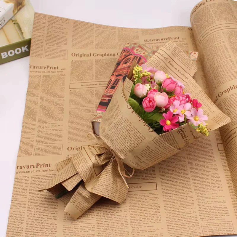 Custom Printed Newspaper High Quality Fresh Flower Wrapping Paper Hot Sale English Kraft for