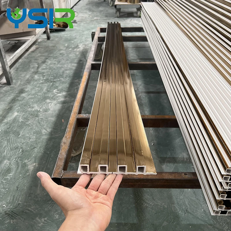 Hot Selling Gold Color Film Decor Wood Interior WPC Wall Fluted Cladding Panel for Indoor Decoration