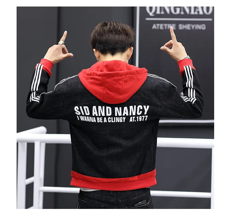 Chinese factory red jeans men shirts black jacket men jean jacket set