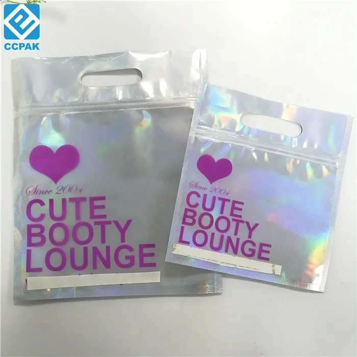 Doy pack hologram pouches transparent clear front logo white printing OEM nail polish packaging bags